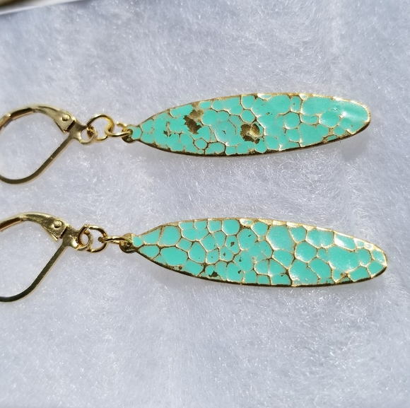 Turquoise Dimpled Oval Earrings - Picture 2 of 4